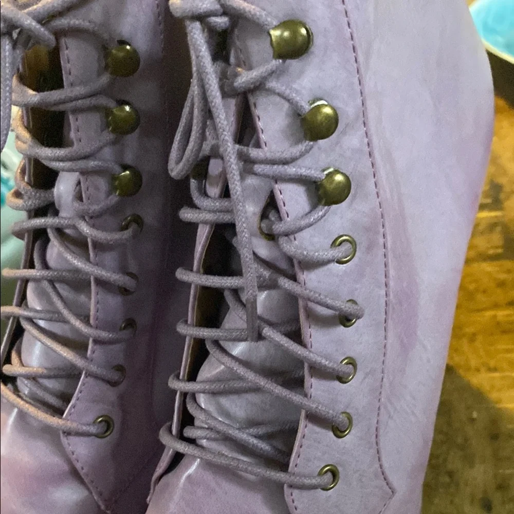 Lavender Lace-Up Platform Boots - Picture 8 of 9